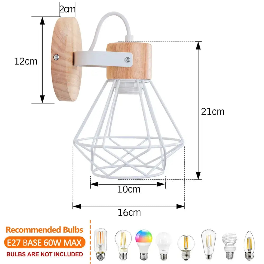 Modern iron white cage wall lamp bedroom wood sconce