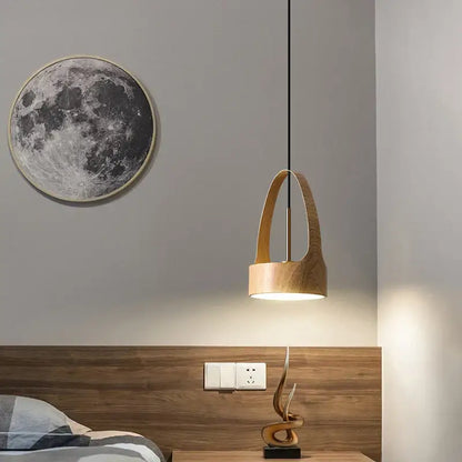 Modern led wood grain chandelier dining room pendant light