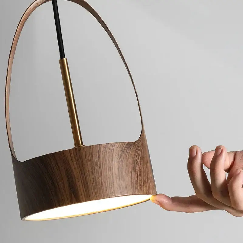 Modern led wood grain chandelier dining room pendant light