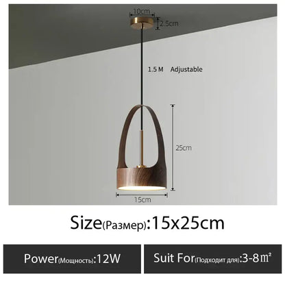 Modern led wood grain chandelier dining room pendant light