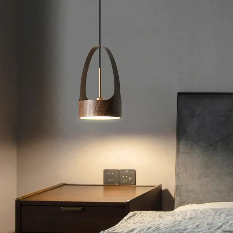 Modern led wood grain chandelier dining room pendant light