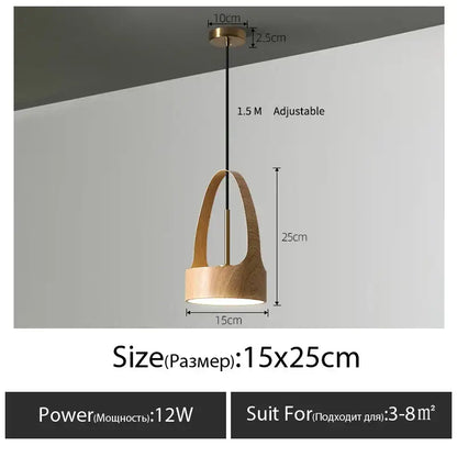 Modern led wood grain chandelier dining room pendant light