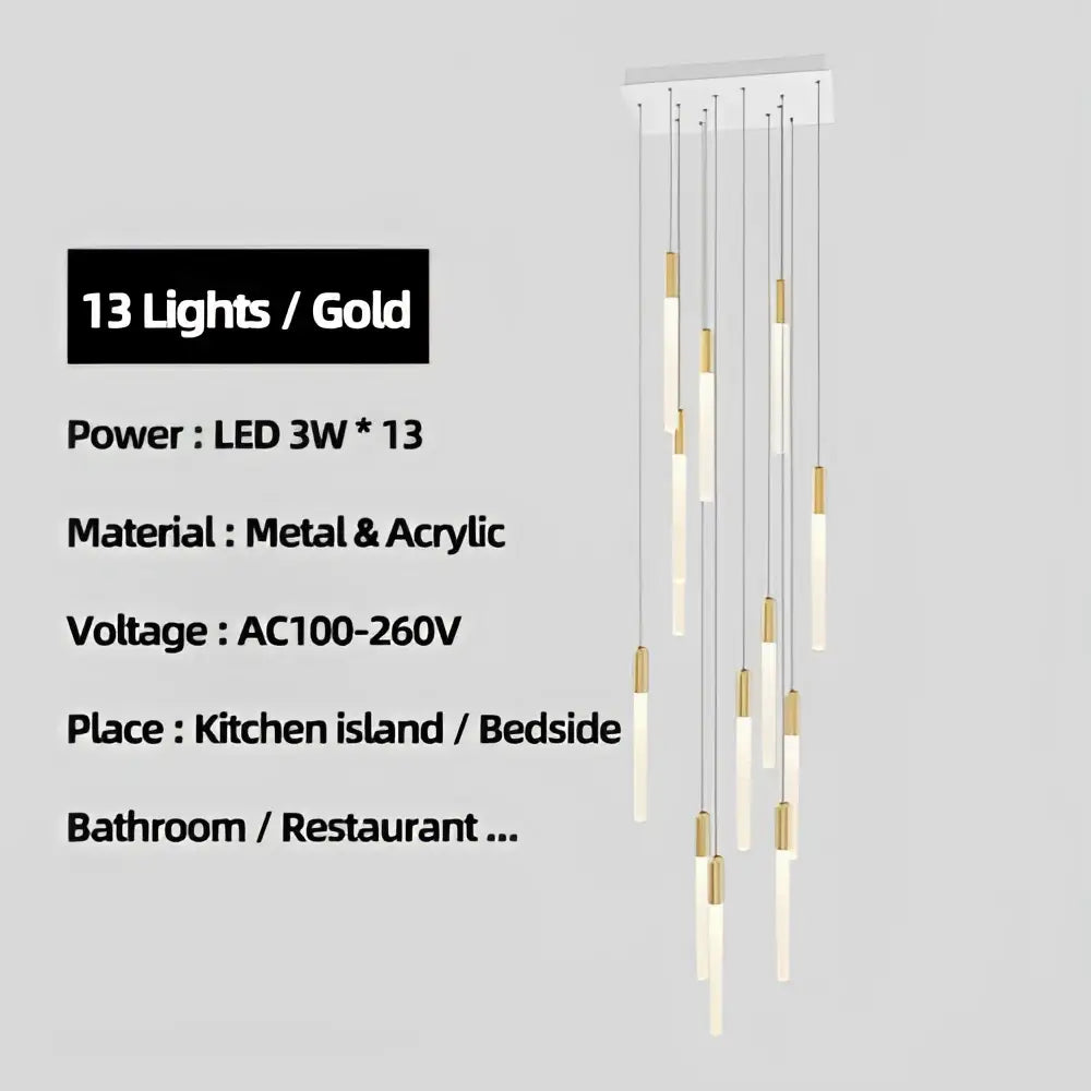 Modern luxe gold tube chandelier dining room lighting