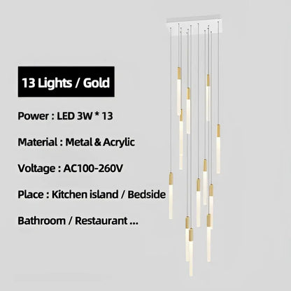 Modern luxe gold tube chandelier dining room lighting