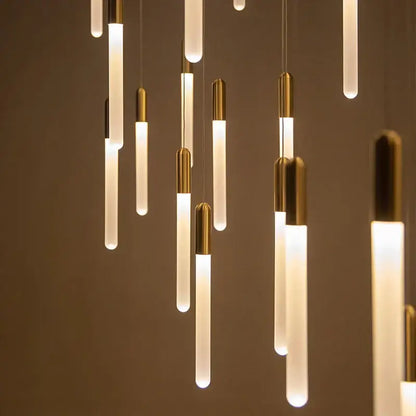 Modern luxe gold tube chandelier dining room lighting