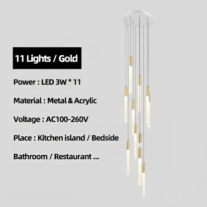 Modern luxe gold tube chandelier dining room lighting
