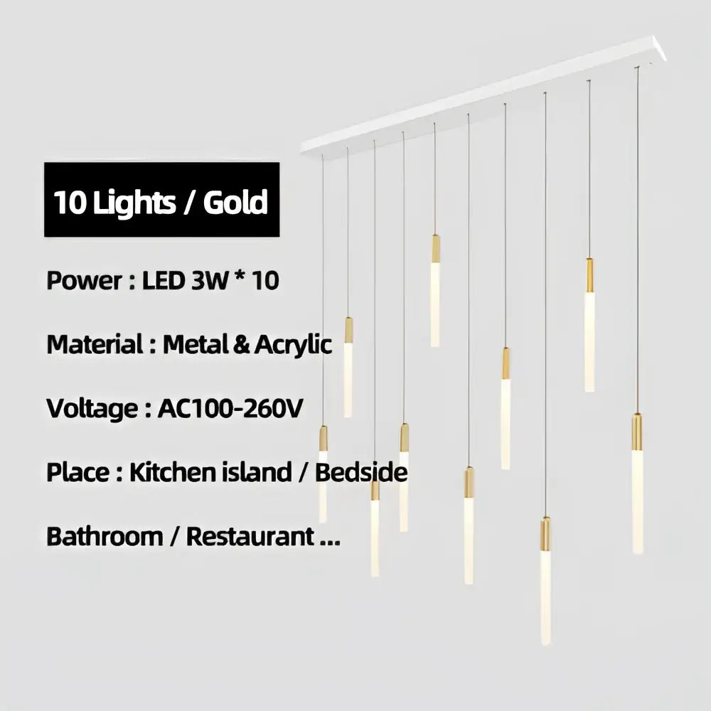 Modern luxe gold tube chandelier dining room lighting