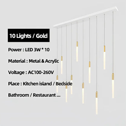 Modern luxe gold tube chandelier dining room lighting