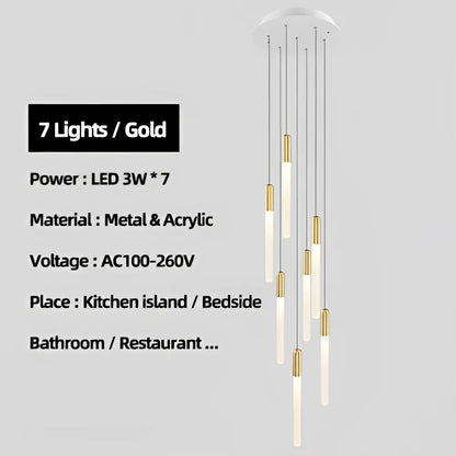 Modern luxe gold tube chandelier dining room lighting