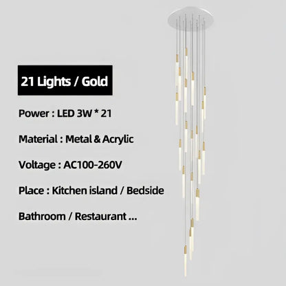 Modern luxe gold tube chandelier dining room lighting