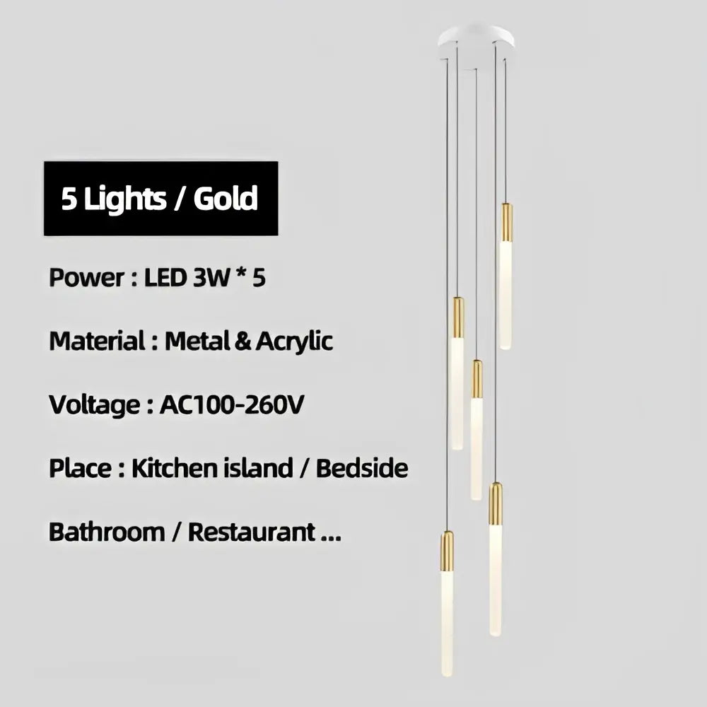 Modern luxe gold tube chandelier dining room lighting