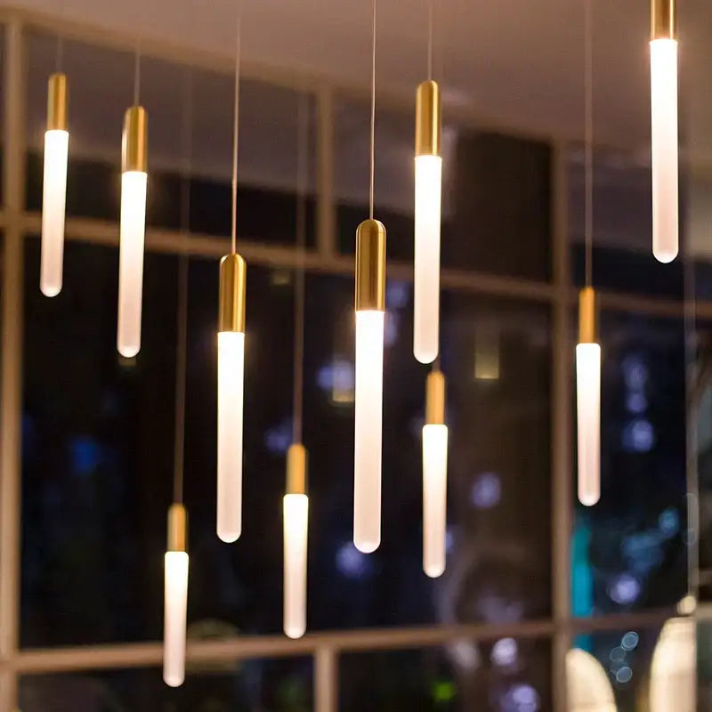 Modern luxe gold tube chandelier dining room lighting