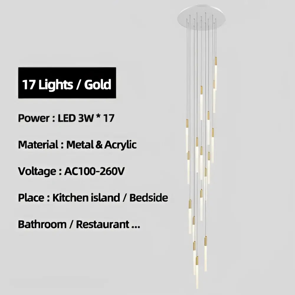 Modern luxe gold tube chandelier dining room lighting
