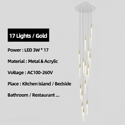Modern luxe gold tube chandelier dining room lighting