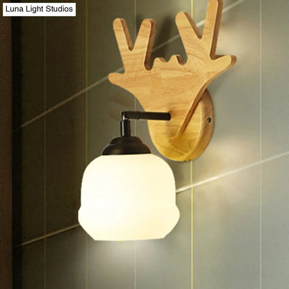 DecorBites™ Modern Deer Head Wall Light in Beige for Bedroom - 1 Light Wood Sconce