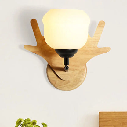 DecorBites™ Modern Deer Head Wall Light in Beige for Bedroom - 1 Light Wood Sconce