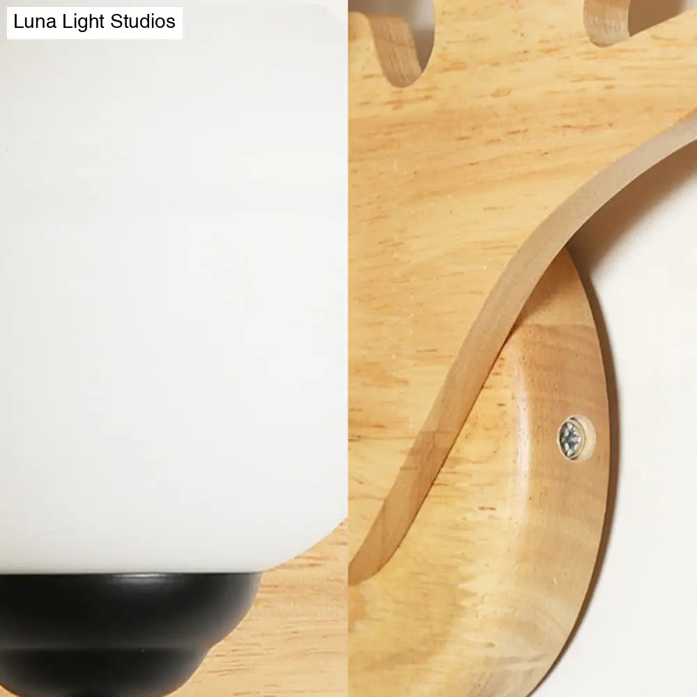 DecorBites™ Modern Deer Head Wall Light in Beige for Bedroom - 1 Light Wood Sconce