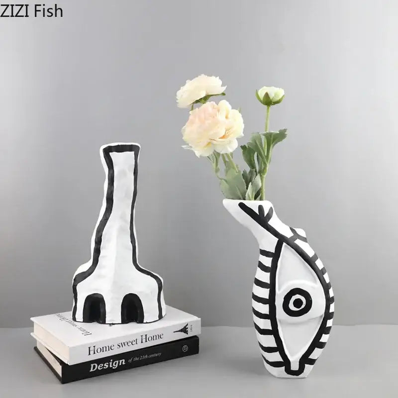 Modern design black and white abstract vase set bedroom decor