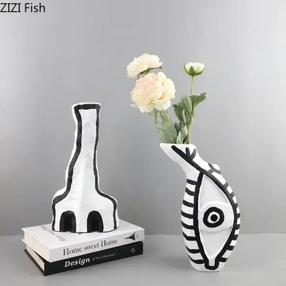 Modern design black and white abstract vase set bedroom decor
