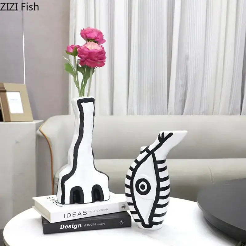 Modern design black and white abstract vase set bedroom decor