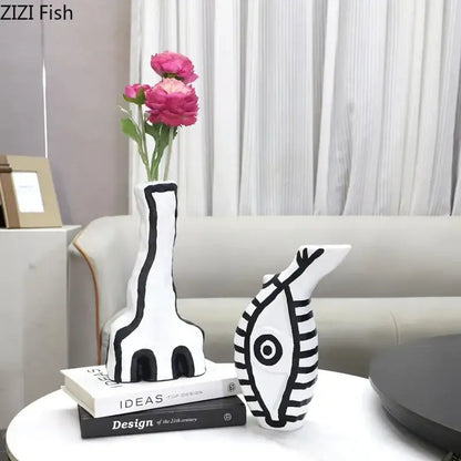 Modern design black and white abstract vase set bedroom decor