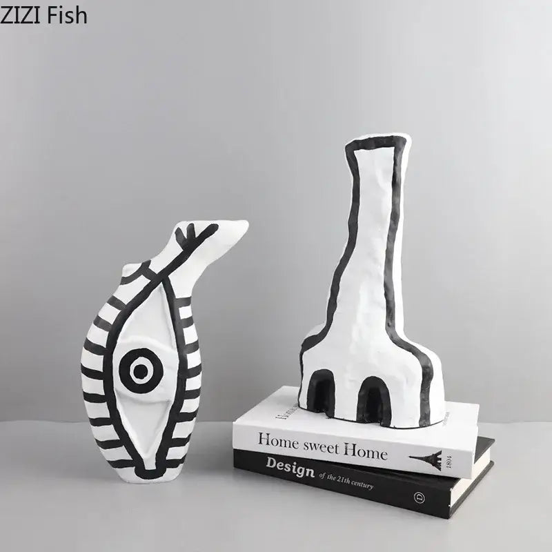 Modern design black and white abstract vase set bedroom decor