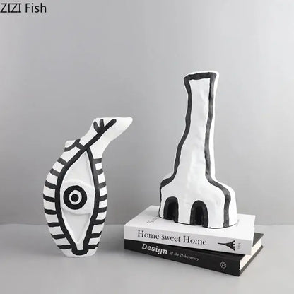 Modern design black and white abstract vase set bedroom decor