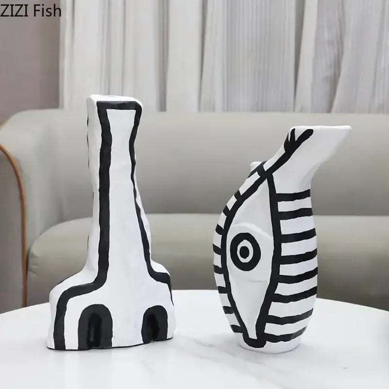 Modern design black and white abstract vase set bedroom decor