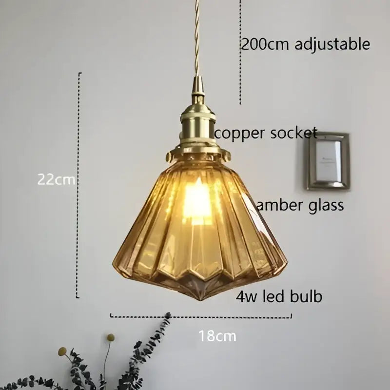 Modern diamond amber glass led pendant light for dining room