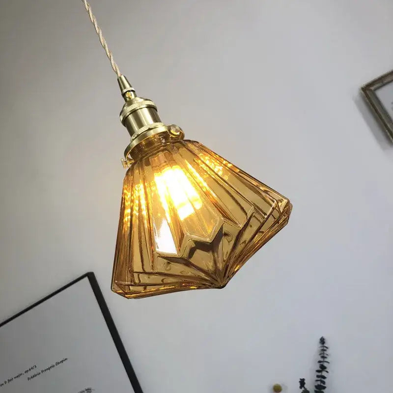 Modern diamond amber glass led pendant light for dining room
