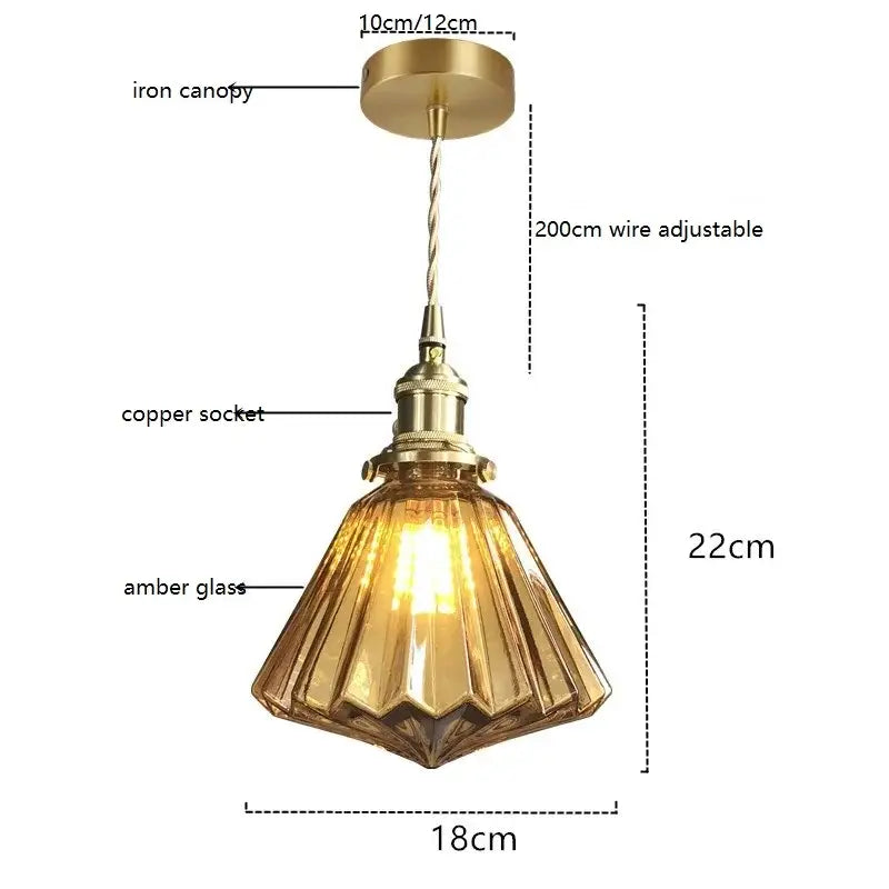Modern diamond amber glass led pendant light for dining room