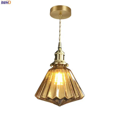 Modern diamond amber glass led pendant light for dining room