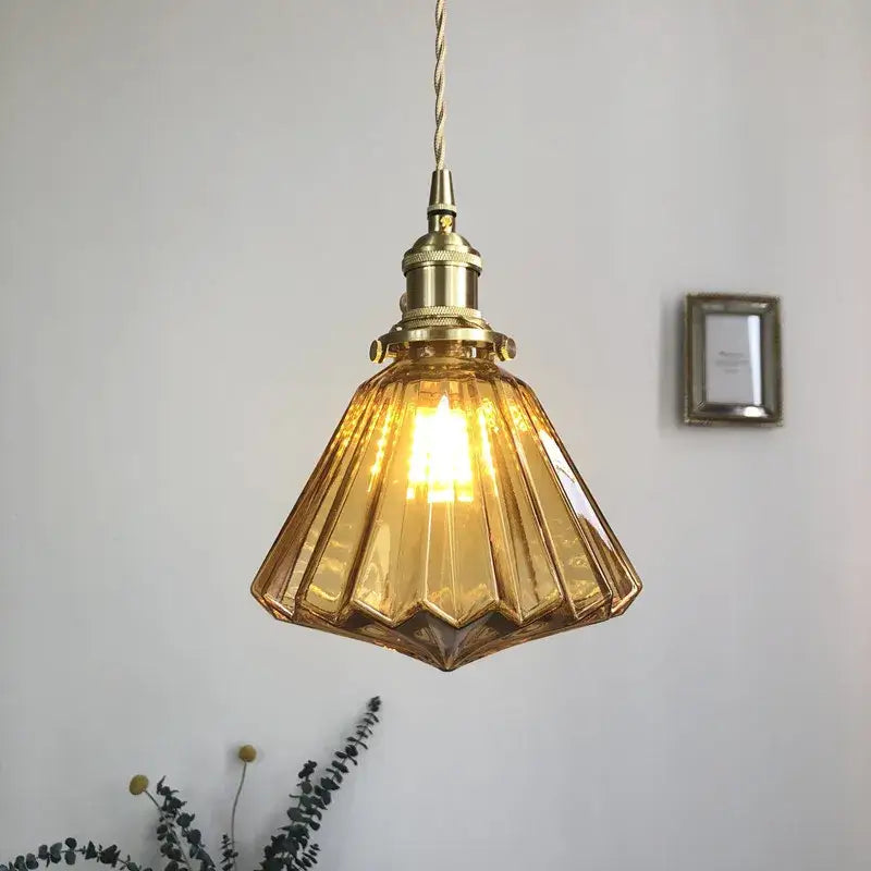 Modern diamond amber glass led pendant light for dining room