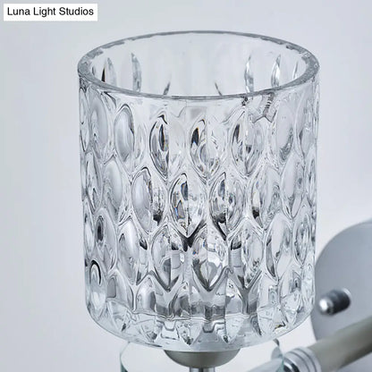 DecorBites™ Modern Dimpled Glass Cylinder Wall Sconce - 1-Light Fixture in Black/Chrome