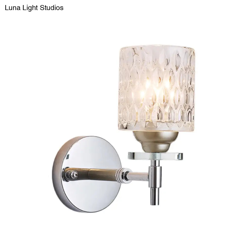 DecorBites™ Modern Dimpled Glass Cylinder Wall Sconce - 1-Light Fixture in Black/Chrome