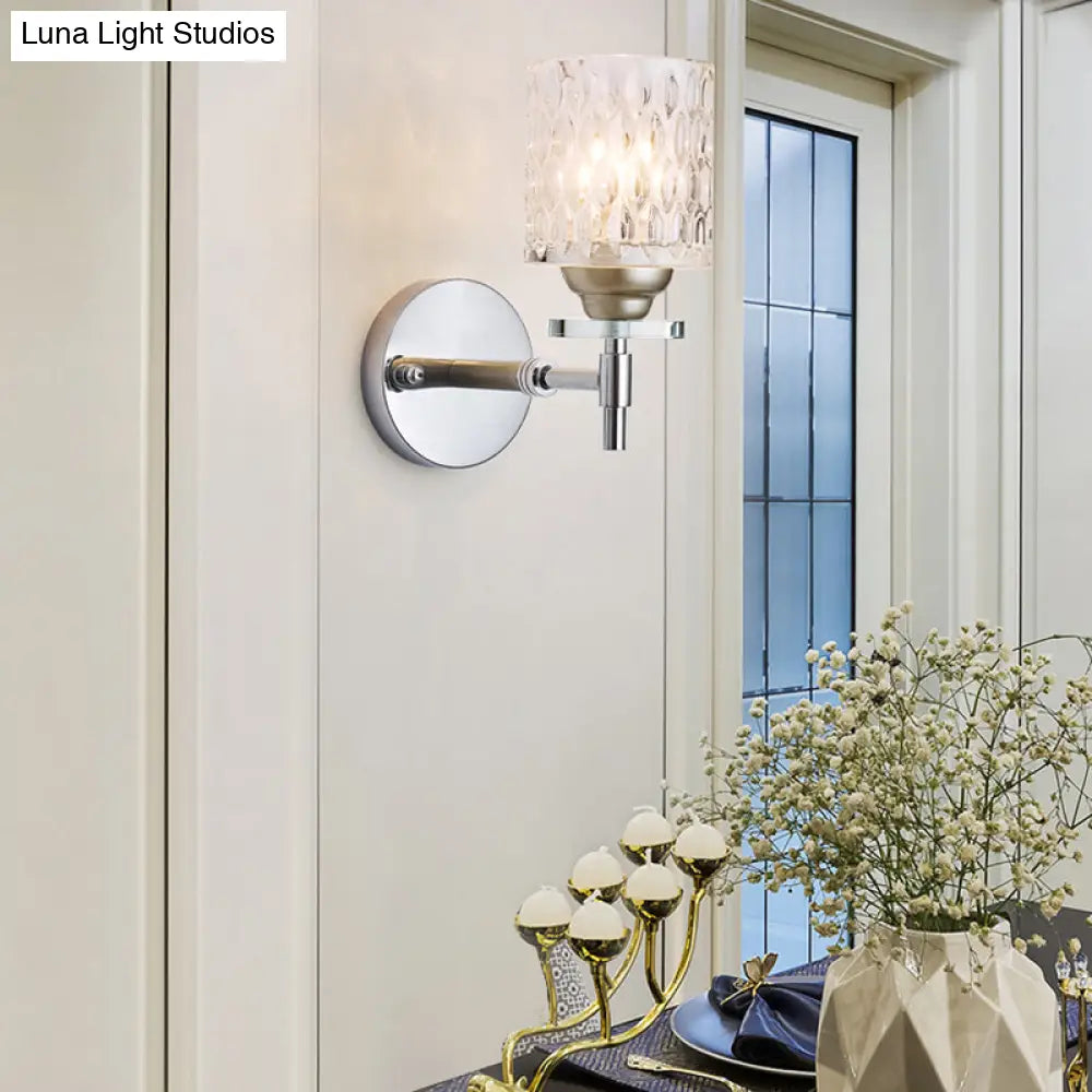 DecorBites™ Modern Dimpled Glass Cylinder Wall Sconce - 1-Light Fixture in Black/Chrome