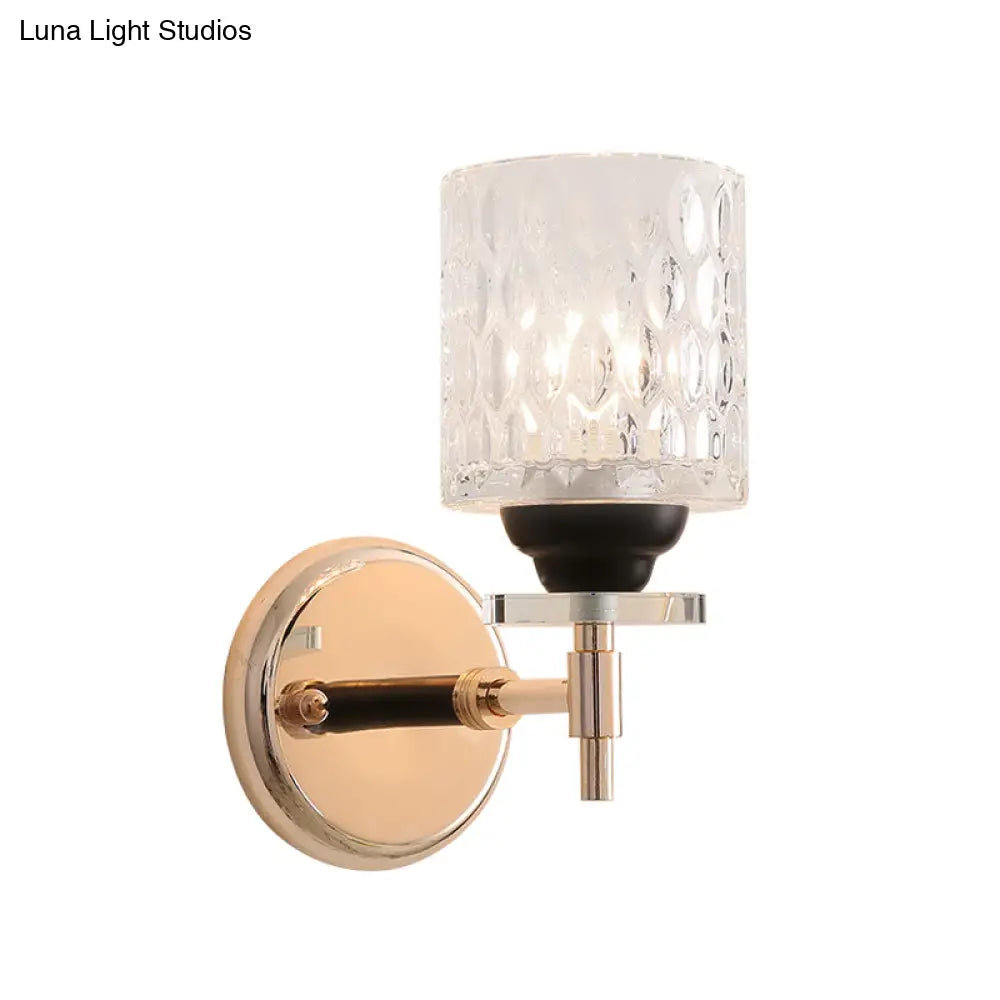 DecorBites™ Modern Dimpled Glass Cylinder Wall Sconce - 1-Light Fixture in Black/Chrome