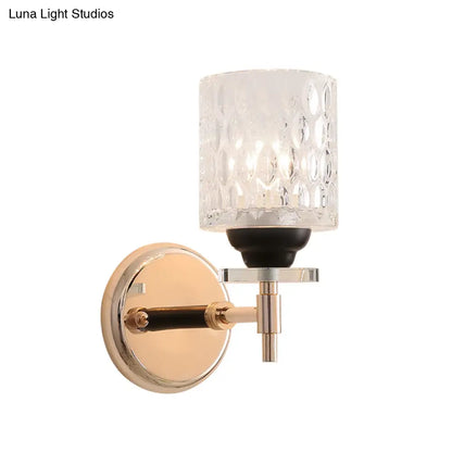 DecorBites™ Modern Dimpled Glass Cylinder Wall Sconce - 1-Light Fixture in Black/Chrome