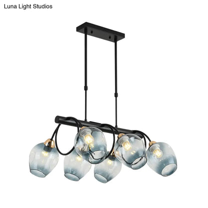 DecorBites™ Modern Dimpled Glass Wine Cup Island Light with 6/8/10-Head Black Suspended Fixture – Blue/Green Ombre
