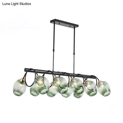 DecorBites™ Modern Dimpled Glass Wine Cup Island Light with 6/8/10-Head Black Suspended Fixture – Blue/Green Ombre