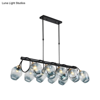 DecorBites™ Modern Dimpled Glass Wine Cup Island Light with 6/8/10-Head Black Suspended Fixture – Blue/Green Ombre
