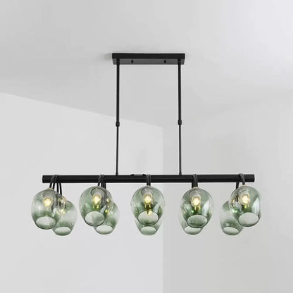 DecorBites™ Modern Dimpled Glass Wine Cup Island Light with 6/8/10-Head Black Suspended Fixture – Blue/Green Ombre