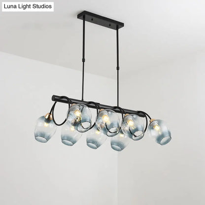 DecorBites™ Modern Dimpled Glass Wine Cup Island Light with 6/8/10-Head Black Suspended Fixture – Blue/Green Ombre