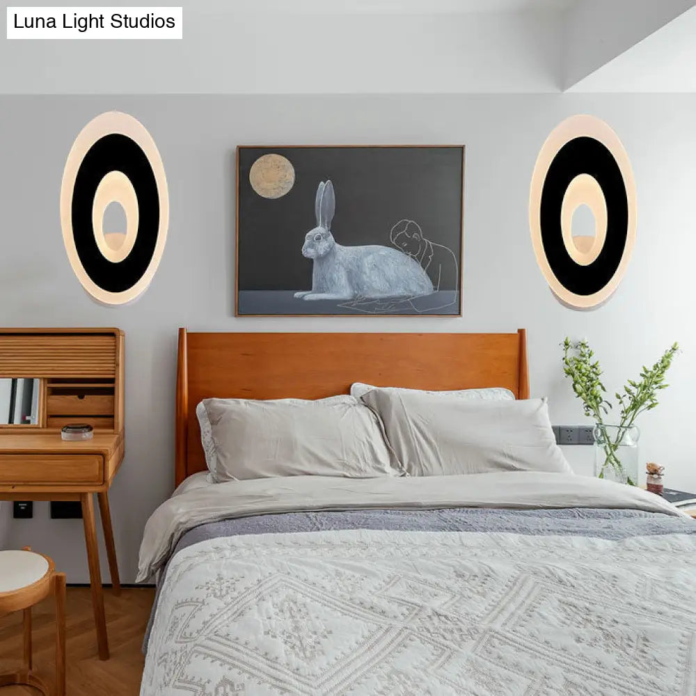 DecorBites™ Modern Disk LED Wall Sconce Light Fixture in Black/White with Warm/White Lighting