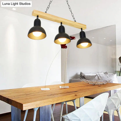 DecorBites™ Modern Dome Island Lighting - 2/3 Heads, Black/White Metal Pendant Light with Wooden Beam for Kitchen