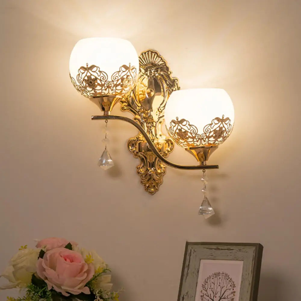 DecorBites™ Modern Dome Wall Sconce with Swirled Arm - Crystal Accent Lighting - Gold Finish, 2 Lights
