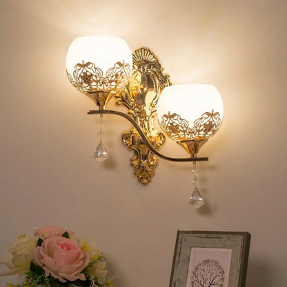 DecorBites™ Modern Dome Wall Sconce with Swirled Arm - Crystal Accent Lighting - Gold Finish, 2 Lights