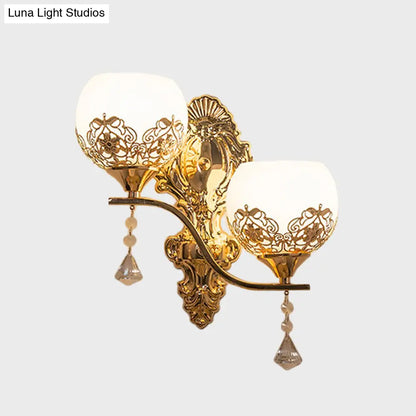 DecorBites™ Modern Dome Wall Sconce with Swirled Arm - Crystal Accent Lighting - Gold Finish, 2 Lights