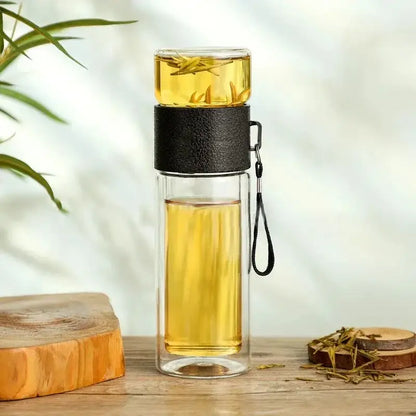 Modern double layer glass tea infuser bottle kitchen tumbler set