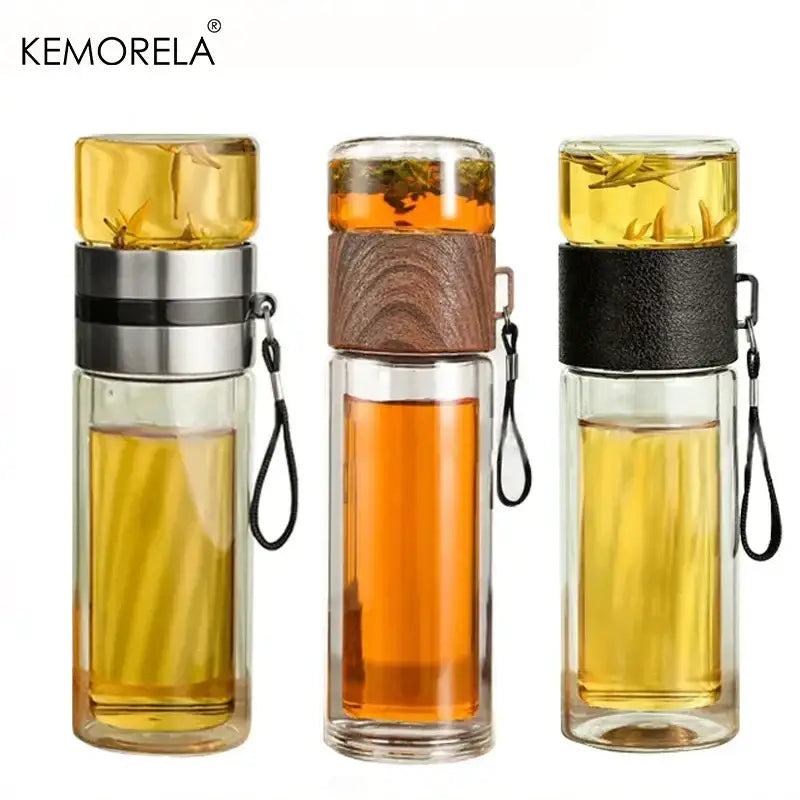 Modern double layer glass tea infuser bottle kitchen tumbler set